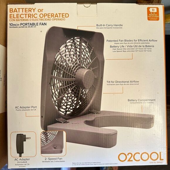 Cool By Design O2Cool  Battery-Operated Portable Fin Fan Gray 10" - Picture 3 of 4